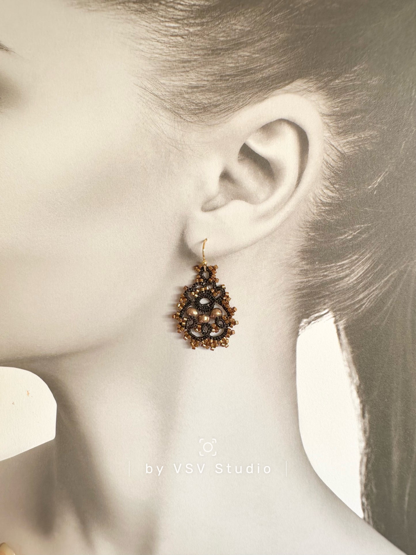 Moonlight Dance Black Tatting Earrings