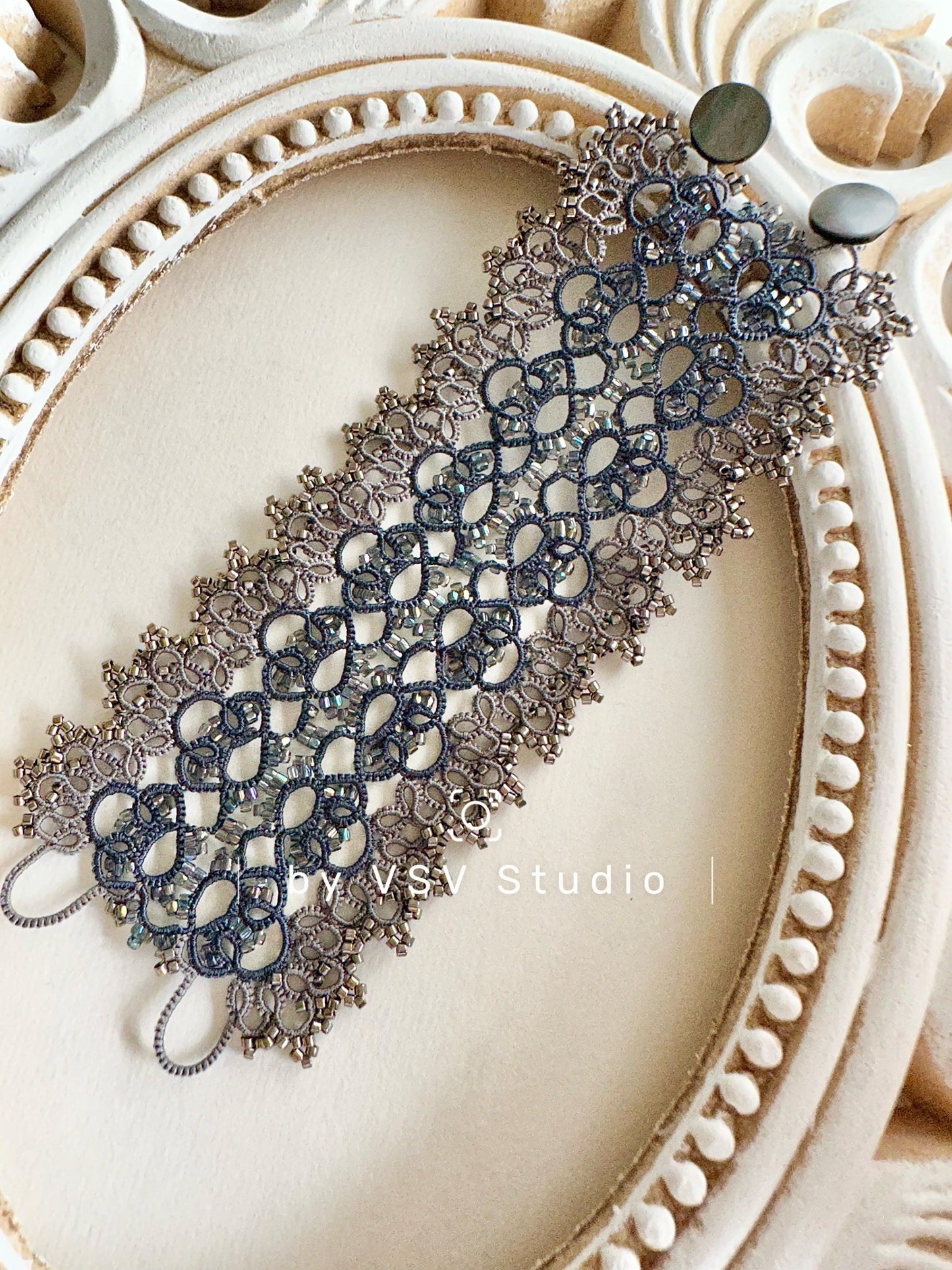 Midnight Silver Tatting Bracelet