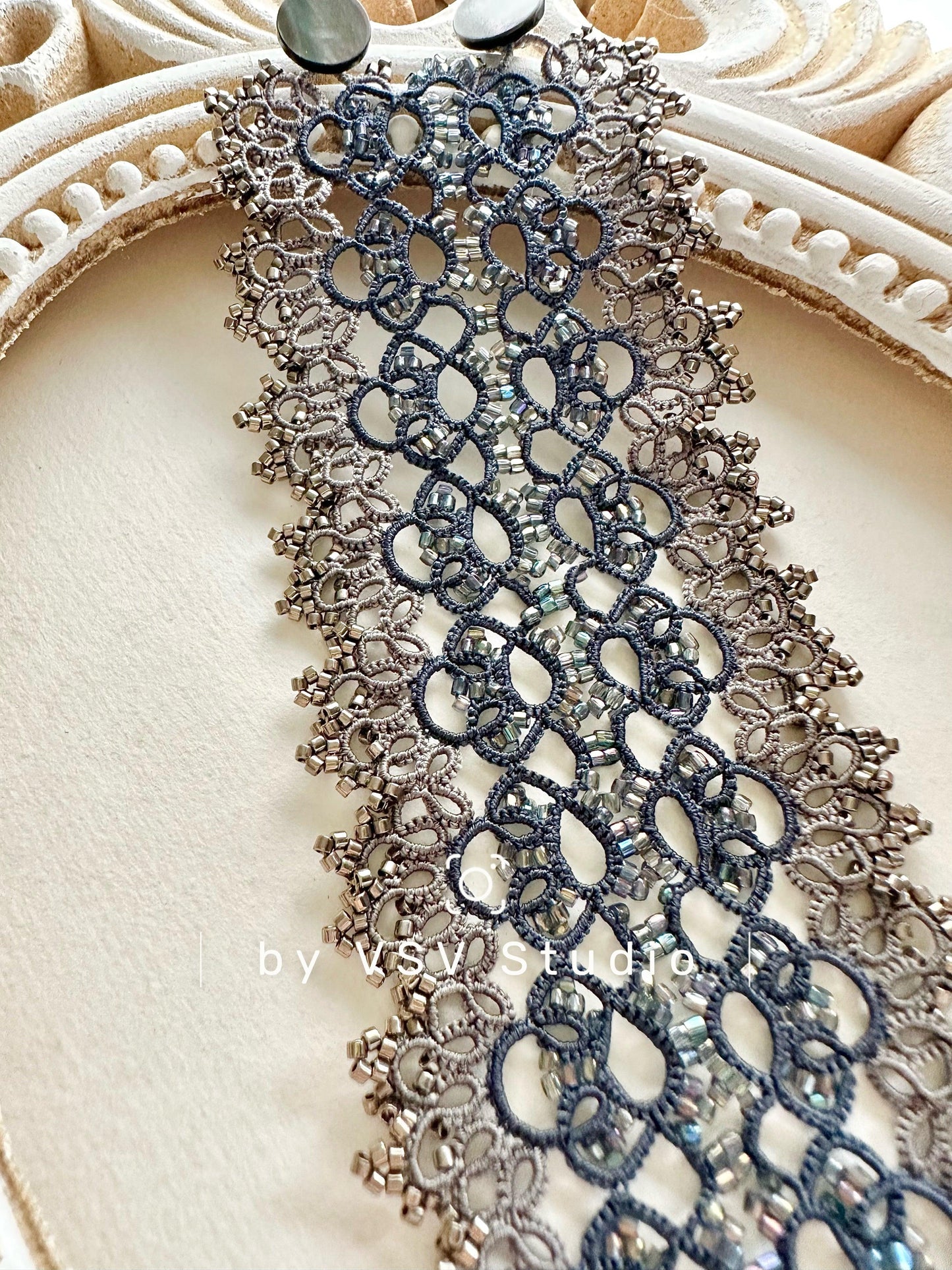 Midnight Silver Tatting Bracelet