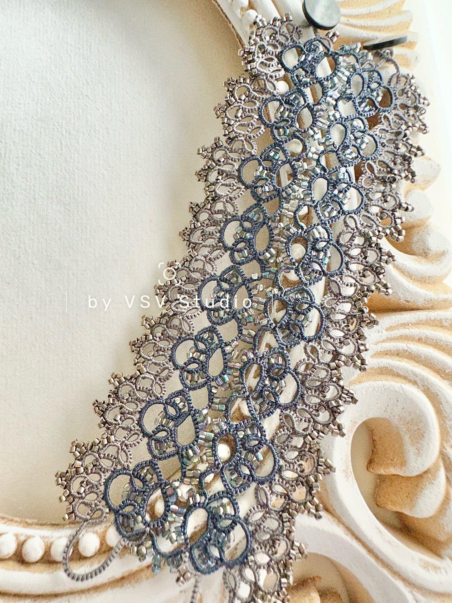 Midnight Silver Tatting Bracelet