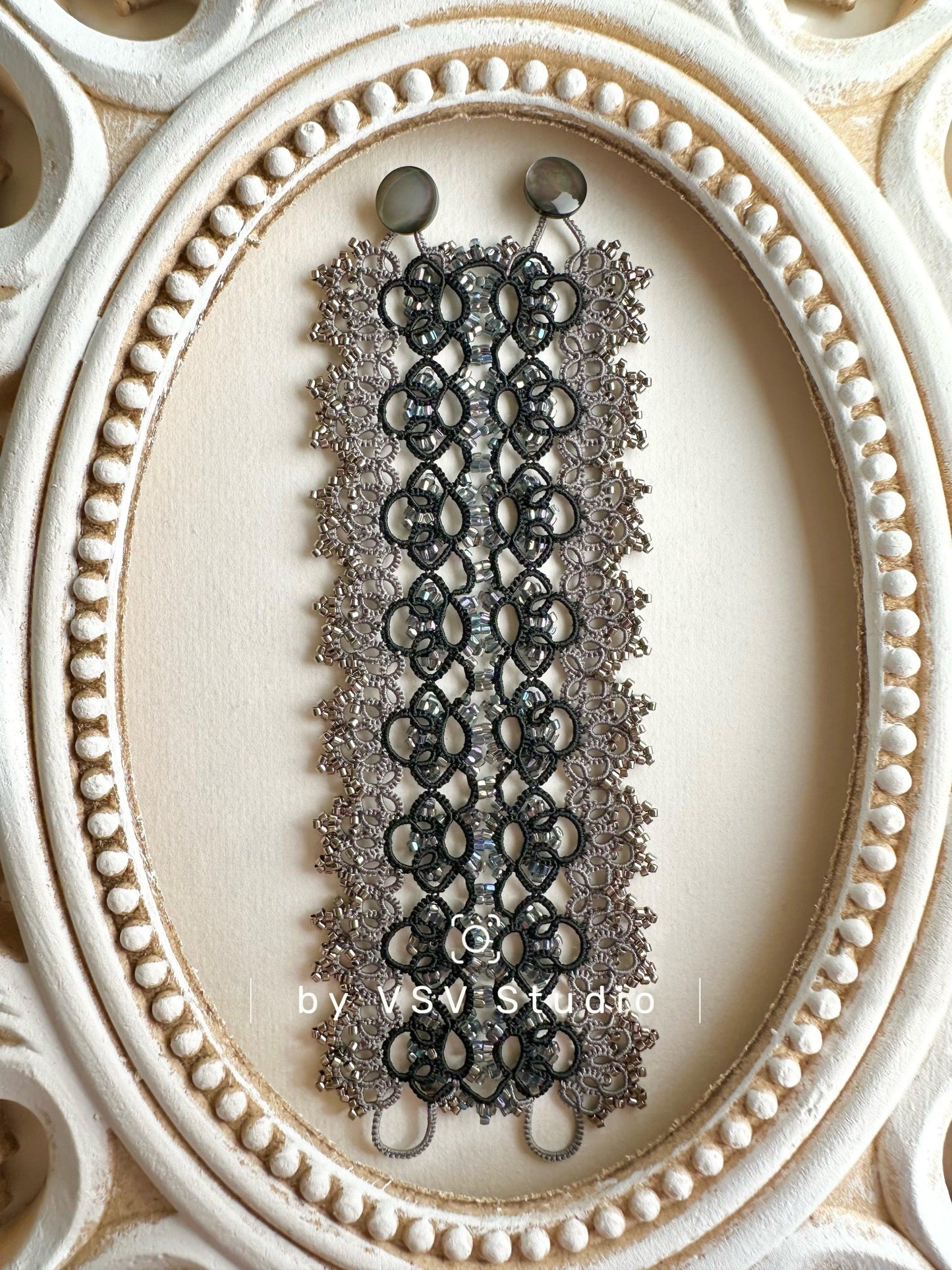 Midnight Silver Tatting Bracelet