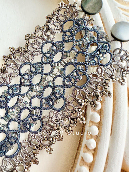 Midnight Silver Tatting Bracelet