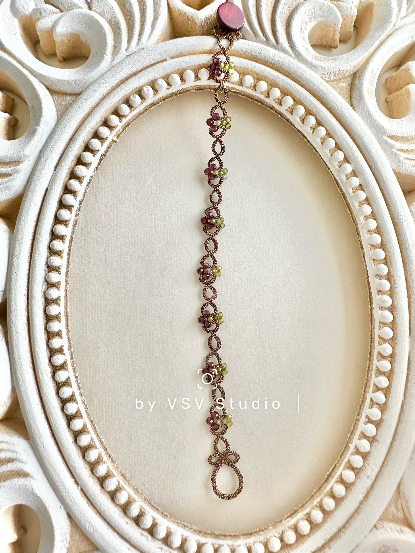 Forest Garnet Tatting Bracelet