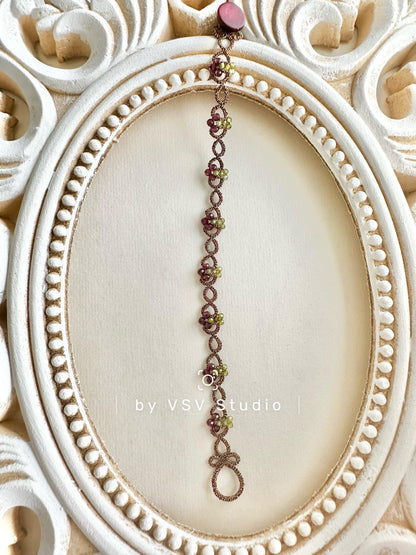 Forest Garnet Tatting Bracelet