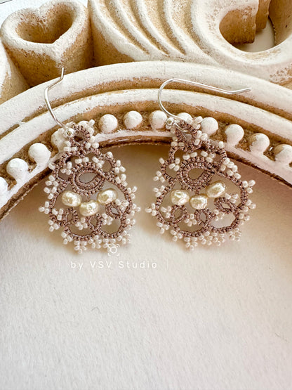 Moonlight Dance Green Tatting Earrings