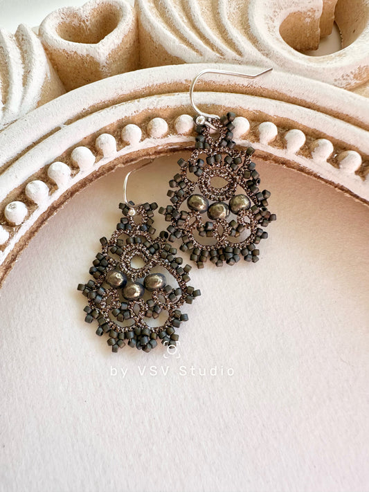 Moonlight Dance Grey Blue Tatting Earrings