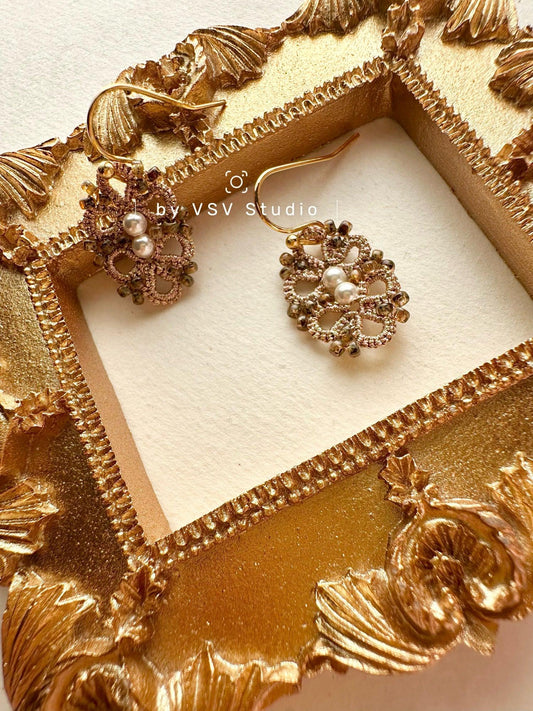 Golden Glow Pearl Tatting Lace Earrings
