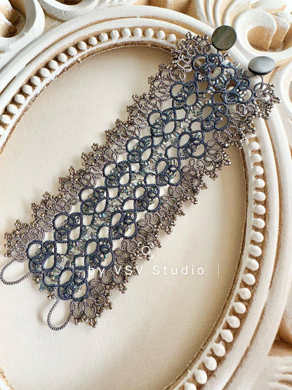 Midnight Silver Tatting Bracelet