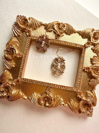 Golden Glow Pearl Tatting Lace Earrings
