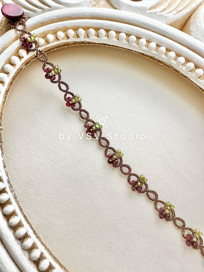 Forest Garnet Tatting Bracelet