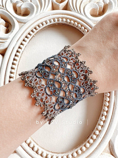 Midnight Silver Tatting Bracelet
