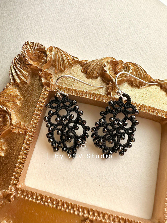 Alina Black Zirconia Tatting Earrings