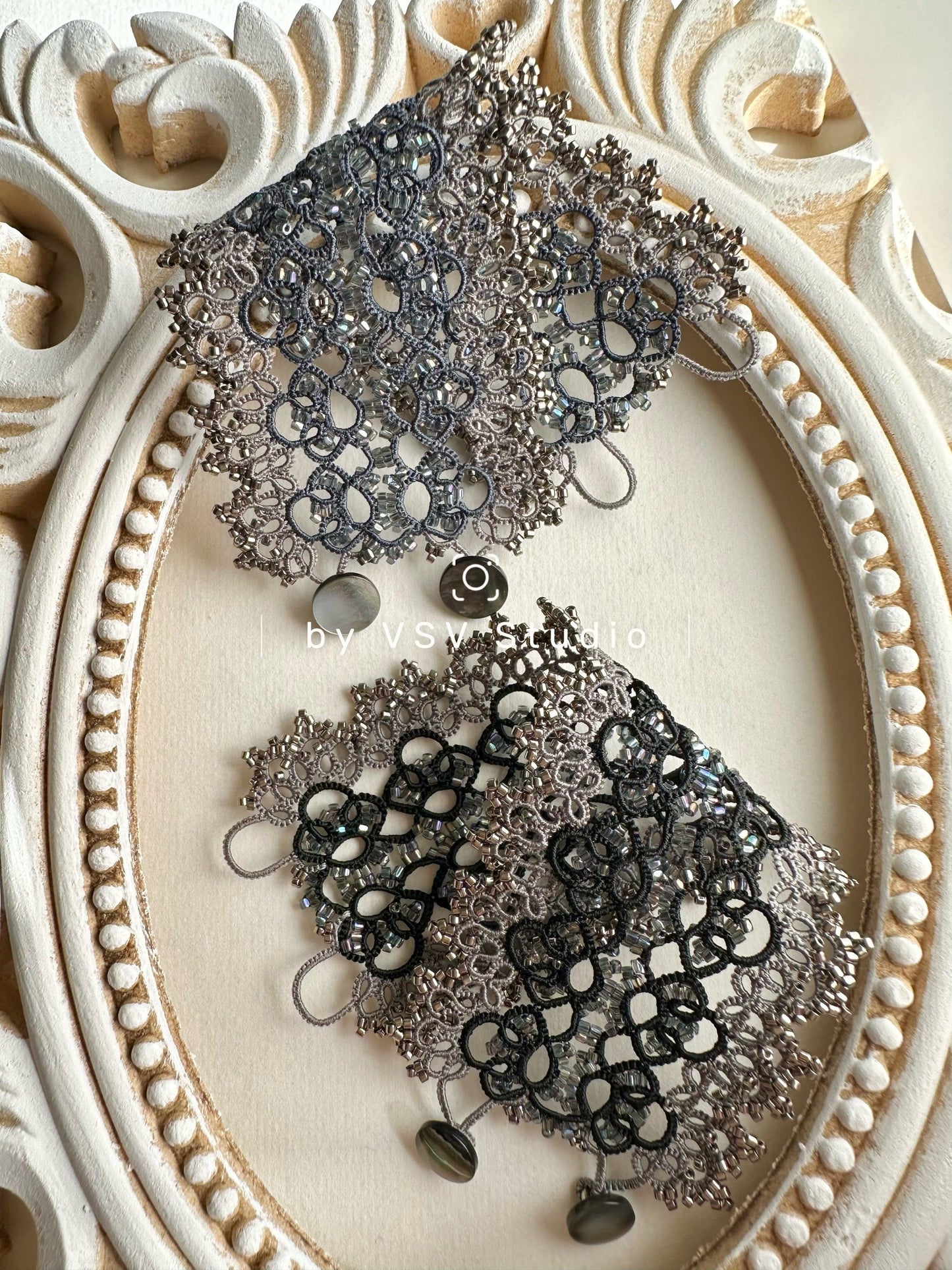 Midnight Silver Tatting Bracelet