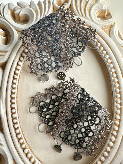 Midnight Silver Tatting Bracelet