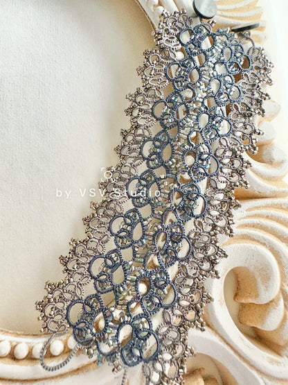 Midnight Silver Tatting Bracelet
