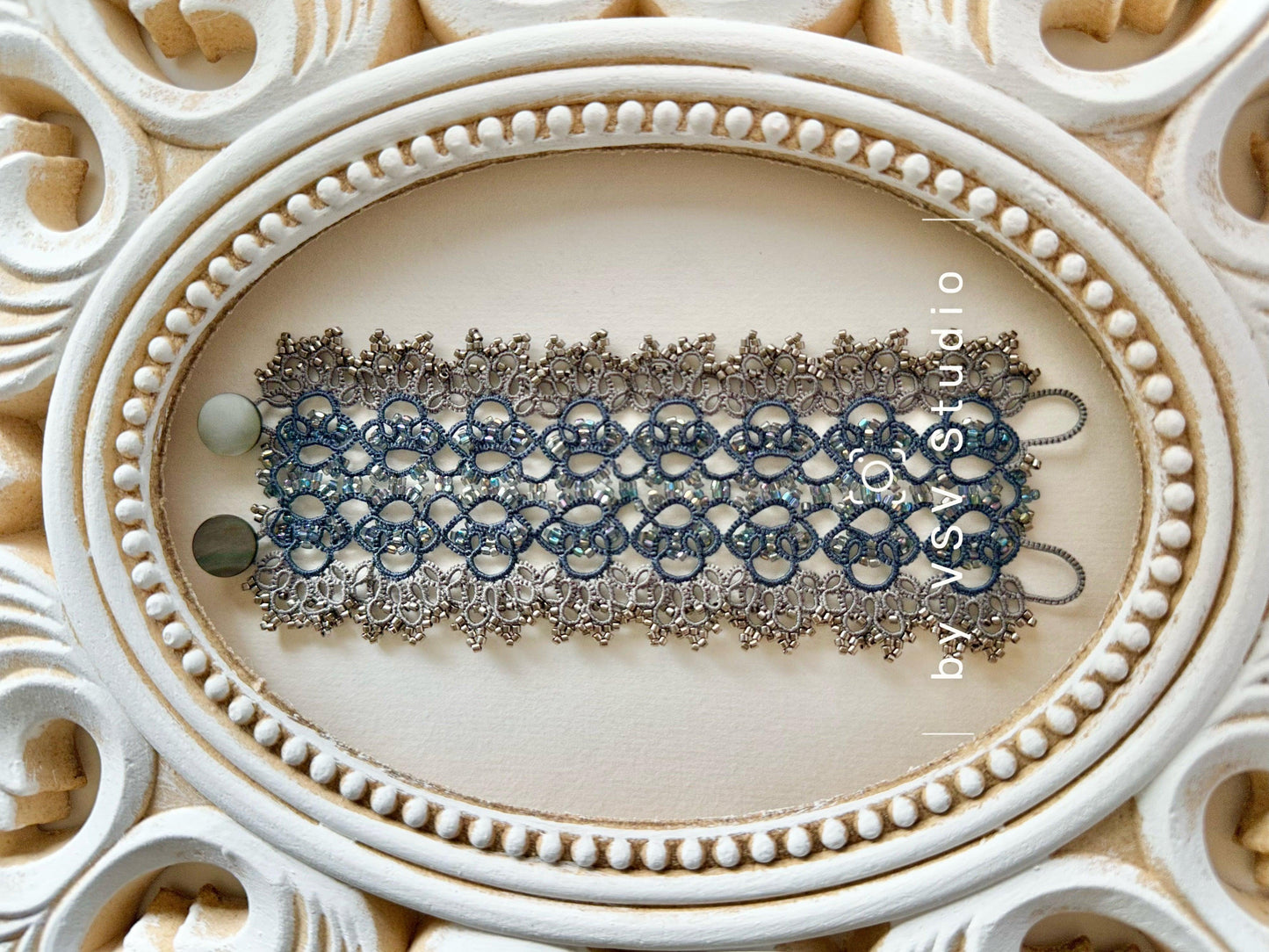 Midnight Silver Tatting Bracelet