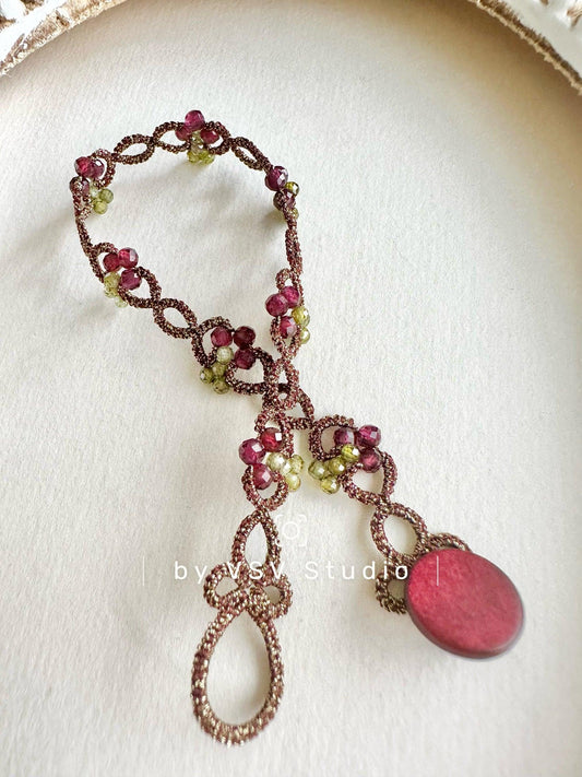 Forest Garnet Tatting Bracelet
