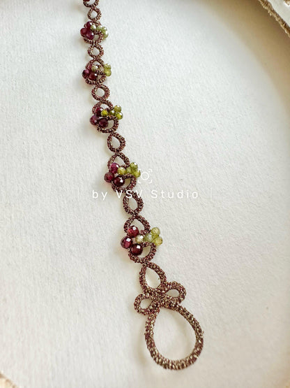 Forest Garnet Tatting Bracelet