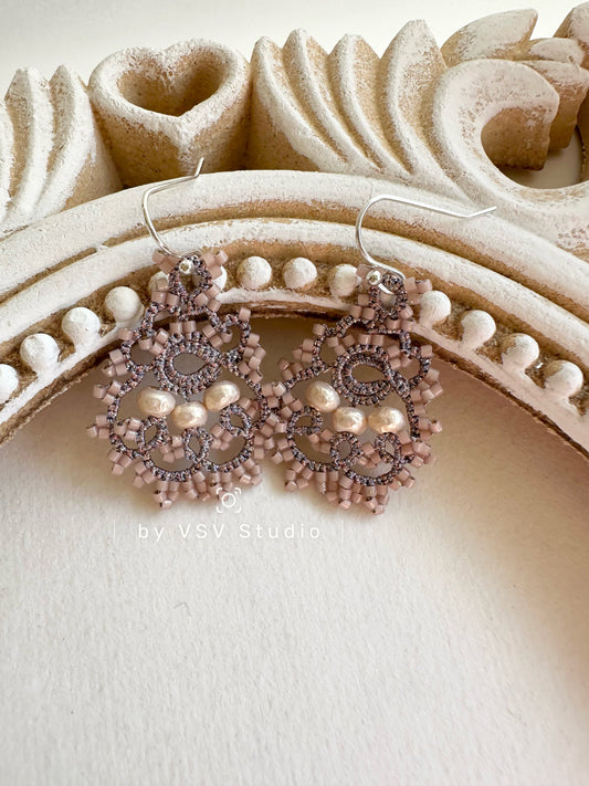 Moonlight Dance Pink Tatting Earrings