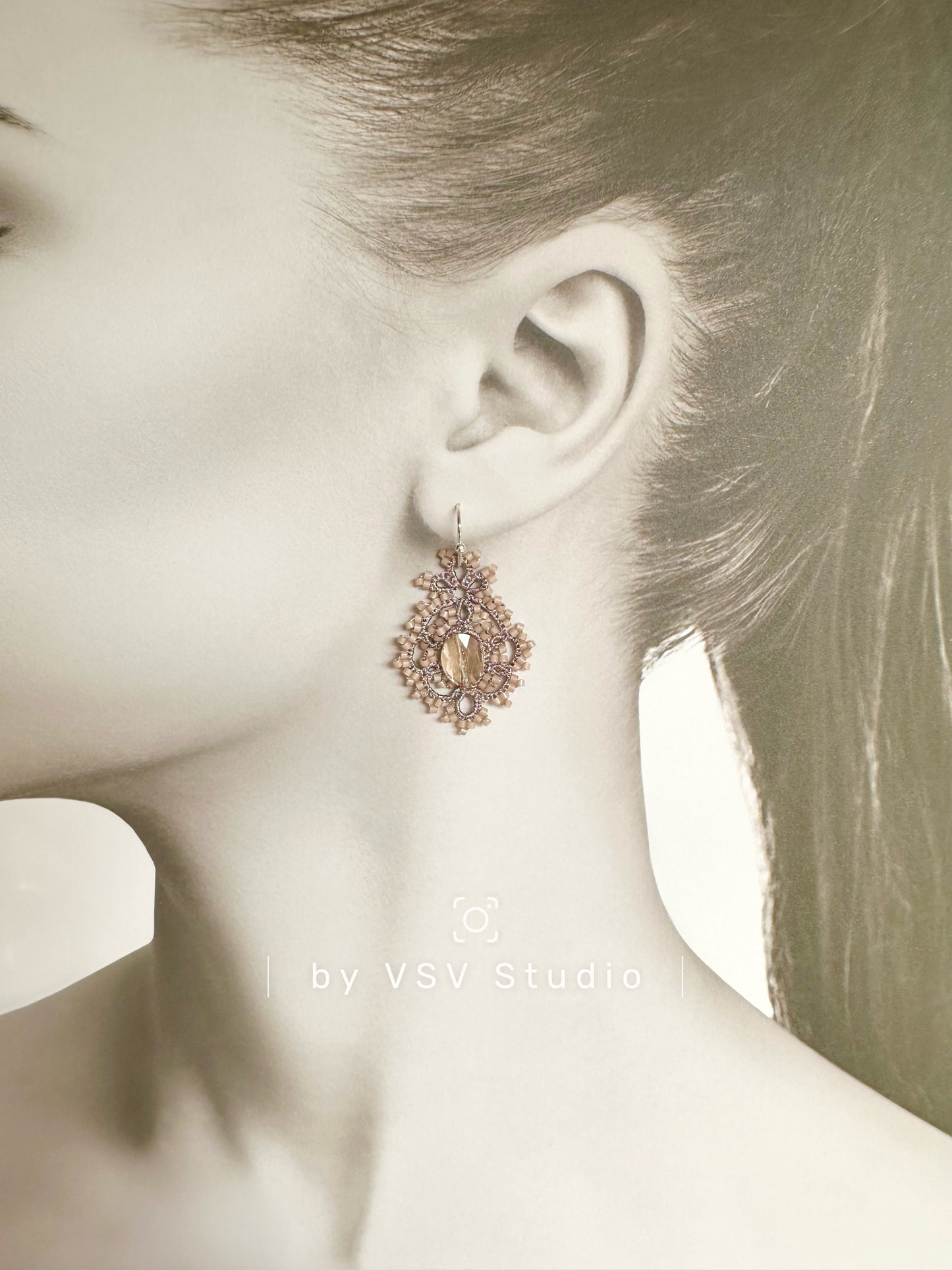 Rose Dawn Tatting Earrings